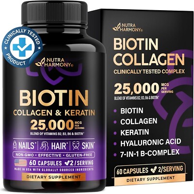 Biotin, Collagen, Keratin, Hyaluronic Acid,Hair Growth Supplement, Free Shipping