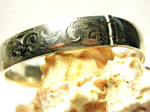 ANTIQUE1911 AUSTRALIA STERLING 925 ENGRAVED,HINGED, EDWARDIAN BANGLE BRACELET - Bild 6 von 11