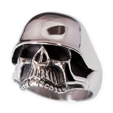 Totenkopf Ring Edelstahl Biker Herrenring silber breit Stahlhelm Soldat Skull
