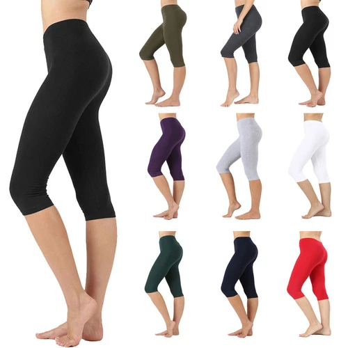 Womens Seamless Soft Cotton Stretch Basic Capri Knee Leggings