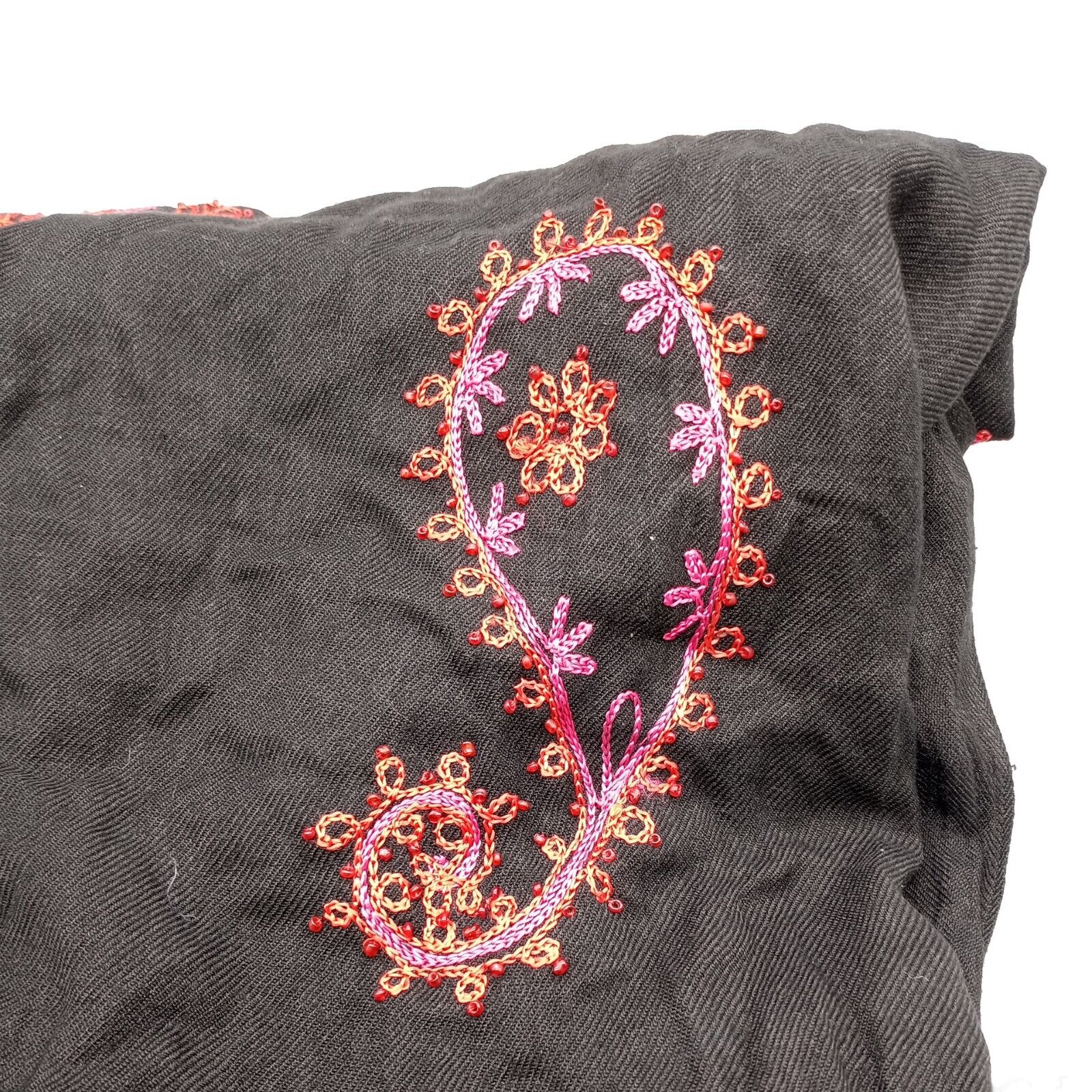 Black Red Embroidered Russian Style Scarf Shall B… - image 6