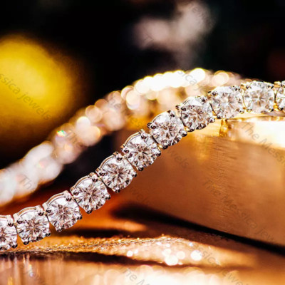 9.45 TCW 4 mm Round Cut Moissanite Tennis Bracelet 14K White Gold Plated 7 Inch