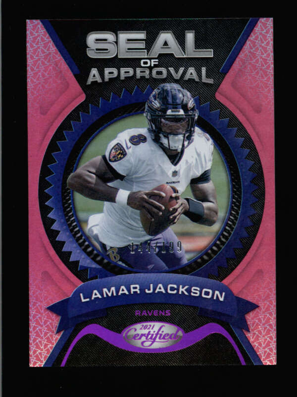 LAMAR JACKSON 2021 PANINI CERTIFIED #SA-4 SEAL OF APPROVAL PINK #144/199 BC4910