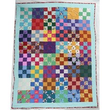 New, handmade Twin Quilt, Beautiful 9 block, patchwork design, Skittles fabric 