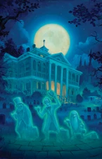 Disneyland Haunted Mansion Exterior Night Hitchhiking Ghosts Under a Moon Poster