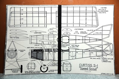CURTISS S-1 SPEED SCOUT BALSA FREE FLIGHT MODEL AIRPLANE PLANS 13'' WINGSPAN
