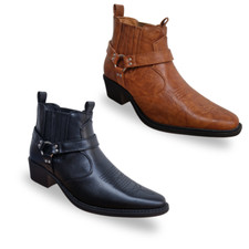 Stivali Da Uomo Eastwood M183A – Modello Con Cinturino Alla Caviglia, Punta Decorativa, Colori Marrone E Nero, Taglie UK6-12