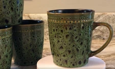 Beautiful Coffee Mugs Elama Jade Waves. Green. 14 Ounce. Set Of 4 Stoneware. New