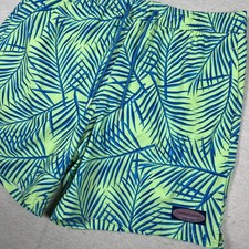 Vineyard Vines Shorts Mens Medium Green Blue Palm Print Swim Trunks
