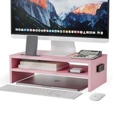 BONTEC Monitor Stand Riser, 2-Tier Wooden Desk Riser, 30 kg Load, Pink