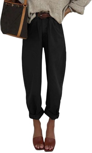 Astylish Womens High Waisted Baggy Jeans Boyfriend Cropped Loose Denim-Size 10
