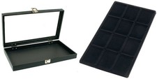 Glass Lid Jewelry Display Case 14 3/4" w/ Black 12 Compartment Display Tray