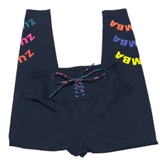 Zumba Wear Women's Black Lace Up Front High Waisted Athletic Leggings Size L