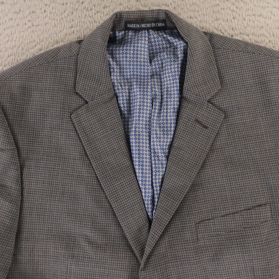 Hopsack Jacket Mens M Gray Blue Houndstooth Check Wool Blazer Breathable 42R - Image 2 of 4
