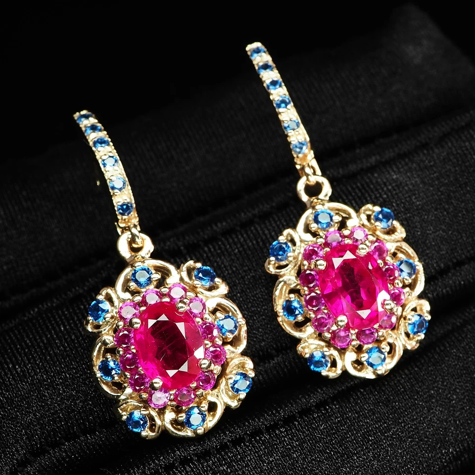 Atractivos Pendientes de Turmalina Rubelita Rosa 3.25Ct Plata de Ley 925 Oro Rosa Foto 3 de 4
