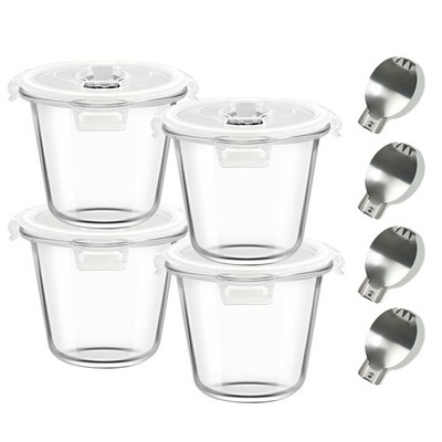 H.JSS WDJS 24oz Round Glass Meal Prep Containers with Lids and Spoons, 3Cup G...