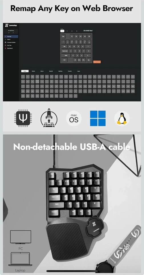 X0 One Handed Gaming Keyboard 35 Keys North-Facing Red Backlit Wired QMK Keyp... - Image 2 of 3