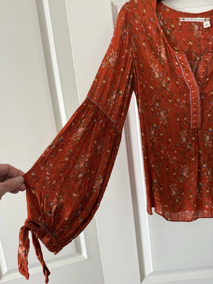 Top BOHO Chelsea & Violeta Para Mujer Talla S Naranja Floral Campana Manga Corbata Cuello en V Foto 3 de 4