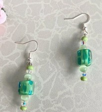 Handcrafted green lampwork beaded earrings