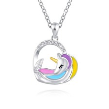 925 Sterling Silver Unicorn Pendant Necklace Jewelry for Women Girls Rainbow