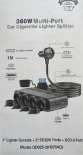 Cigarette Lighter Splitter,360W 4-Socket Car Charger Adapter