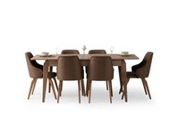 Esszimmer Set 7Tlg. Esstisch+6X StüHle Designer Holz Beige Garnitur Neu