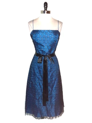 JESSICA HOWARD Size 14 A-Line Dress Blue Black Sparkles Sleeveless Midi - Image 1 of 4