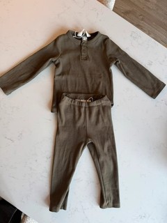 H&M Green Ribbed Leggings And Long Sleeve Top Outfit Set 12 18months Boy Unisex