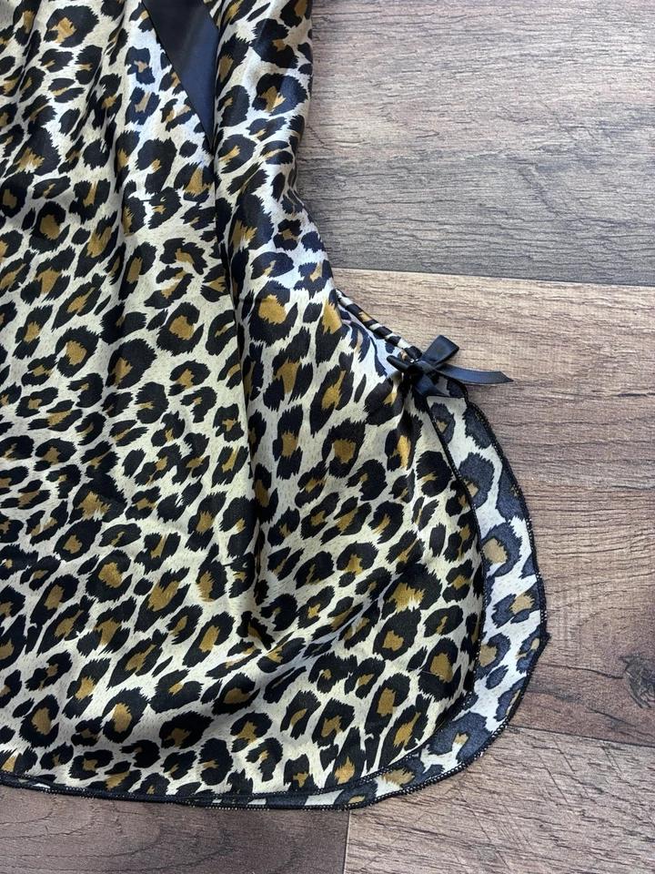 Vintage Leopard Cheetah Satin Lace Lingerie Babydoll Mini Slip Dress Large Y2K - Image 3 of 4