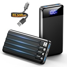 Portable Charger 35000mAh Power Bank - Powerbank with 4 Built in Cables, 22.5W F