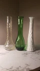 Anchor Hocking, Hoosier, E.O Brody Lot of 3 Vintage Bud Vases Clear, Milk, Green