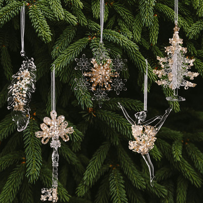 Weihnachten Acryl hängende Ornamente Set klar mit Glitzer für Weihnachtsdeko