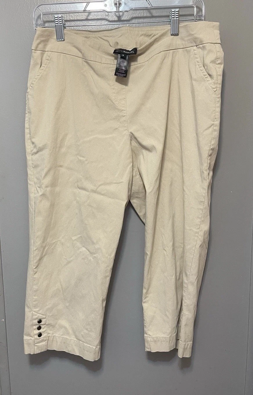 Slim Sensations Khaki Capris Pull On Size 12