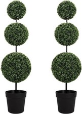 3FT UV-Resistant Artificial Triple Ball Boxwood Topiary Set of 2 All-Weather