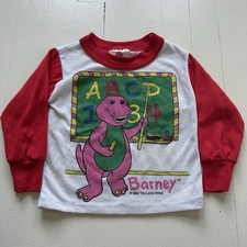 Vintage 1992 Barney Graphic T-Shirt Made in USA 2T Long Sleeve Stains