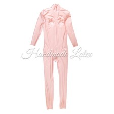 Womens Latex Catsuit Tight Uniform 3D Breast Pocket Rubber Bodysuit for Fetish