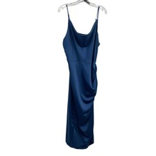 Shein Womens Maxi Slip Dress Ruched Blue Cowl Neck Size 2XL