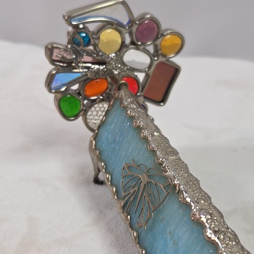 Stained Glass Kaleidoscope Triangular Viewing Tube Butterflies Light Blue Silver