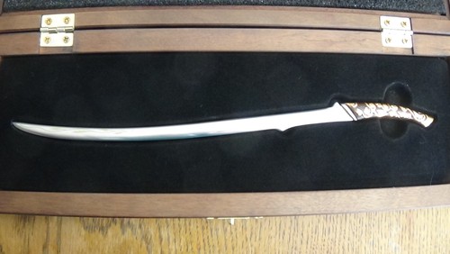 LOTR Lord of the Rings Sword Replica Hadhafang Letter Opener 8.5" with Wood Case