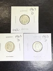 (3 Coins) 1963 D Silver Roosevelt Dimes
