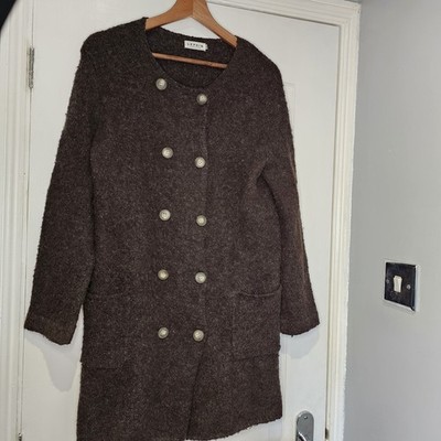 LEPSIM Brown Mohair Blend Knit Coatigan - Double Breasted - Size L
