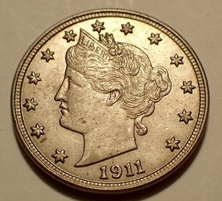 1911 Liberty V Nickel Old US Type Coin Lustrous Coin AU/BU