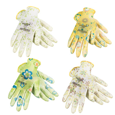 Garden Gardening Yard Gloves Nitrile Dipped Anti-Slip Knit Wrist 4 pairs NEW