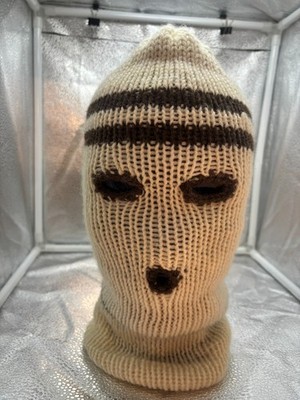 Balaclava Ski Mask White/Brown Stripe Wool Hole Mohair Blend