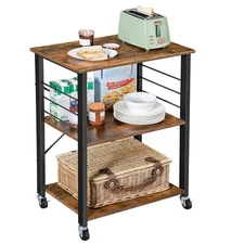 Kitchen Shelf on Wheels, Serving Cart with 3 Shelves, Kitchen Cart, Microwave...