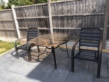Outdoor 4 Person Round Glass Top Iron Garden Dining Table Chairs Set Used