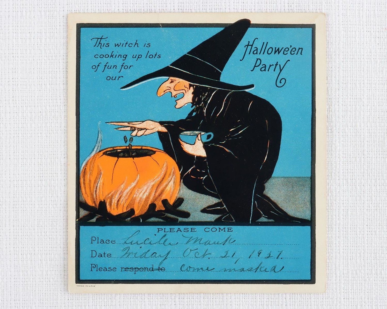 1920s Halloween Party Invitation, Vintage Witch & Pumpkin, Halloween Ephemera