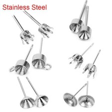 Stud Earring Base Findings Cubic Zircon Stone Cabochon Setting DIY Jewelry 30Pcs