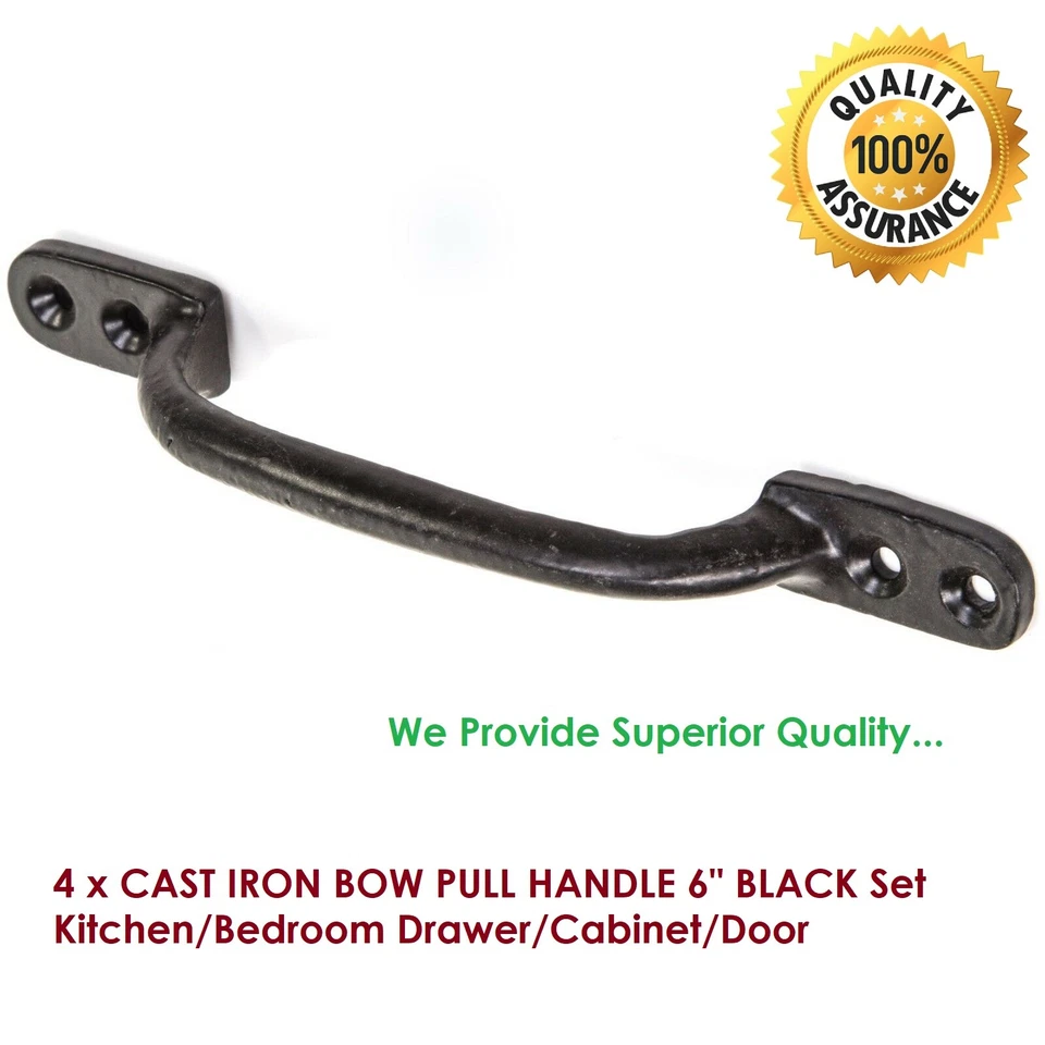 HANDLE CAST IRON BOW PULL  6" BLACK Set Kitchen/Bedroom Drawer/Cabinet/Door x 4 - Image 2 of 4