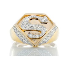 1.30 Ctw Created Diamond 14K Yellow Gold Over Wedding Band Superman Men's Ring